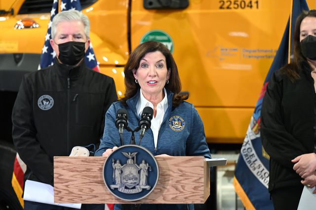 Governor Kathy Hochul at a press briefing on Long Island on January 28th.